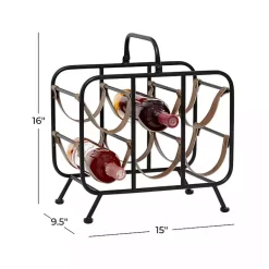 Kirklands Home Black Metal and Faux Leather Wine Rack Online