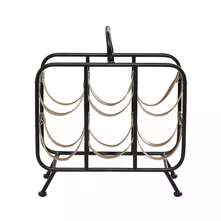 Kirklands Home Black Metal and Faux Leather Wine Rack Online