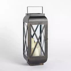 Lanterns>Kirklands Home Metal and Glass Thomas Lantern, 24 in. Black