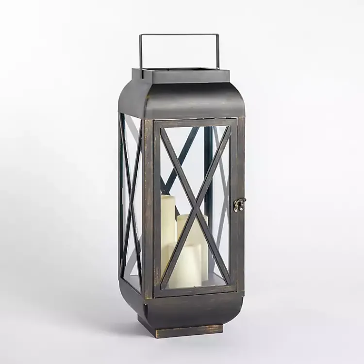 Lanterns>Kirklands Home Metal and Glass Thomas Lantern, 24 in. Black