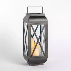 Lanterns>Kirklands Home Metal and Glass Thomas Lantern, 24 in. Black