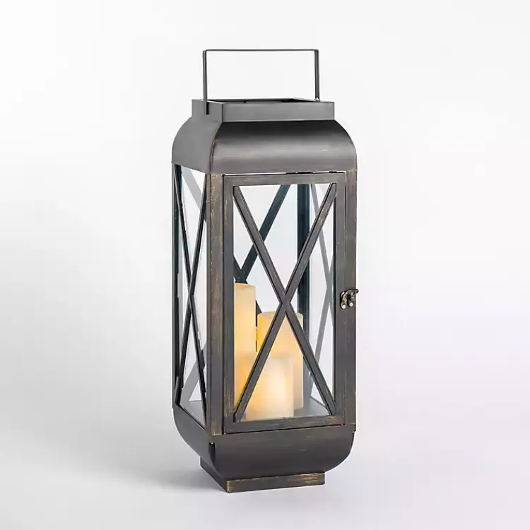 Lanterns>Kirklands Home Metal and Glass Thomas Lantern, 24 in. Black