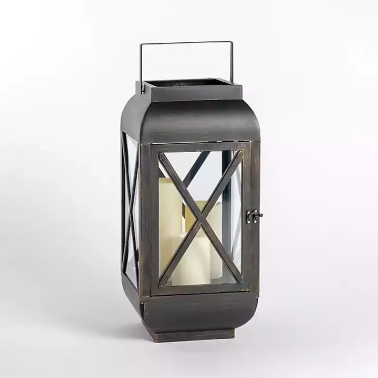 Lanterns>Kirklands Home Metal and Glass Thomas Lantern, 20 in. Black