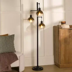 Kirklands Home Black Metal and Glass 3-Arm Floor Lamp Gold Best