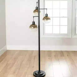 Kirklands Home Black Metal and Glass 3-Arm Floor Lamp Gold Best
