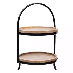 Kirklands Home Black Metal and Natural Wood 2-Tier Server Best