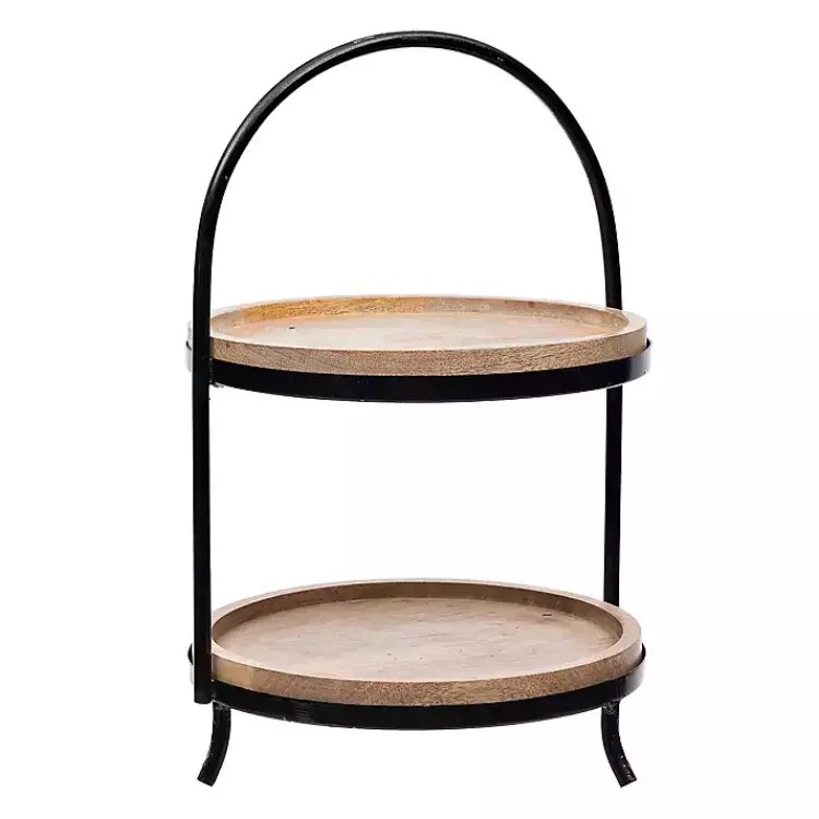 Kirklands Home Black Metal and Natural Wood 2-Tier Server Best