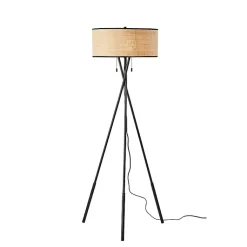Kirklands Home Black Metal and Rat Tripod Floor Lamp Tan Outlet