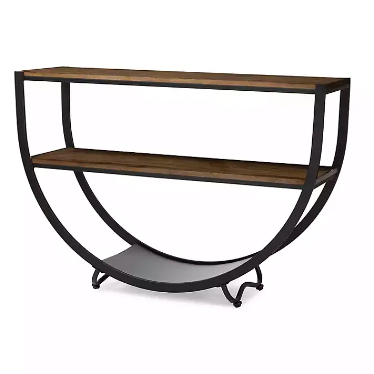 Kirklands Home Black Metal and Rustic Wood Modern Console Table New