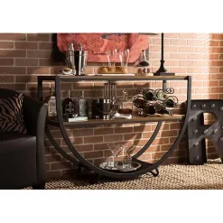 Kirklands Home Black Metal and Rustic Wood Modern Console Table New