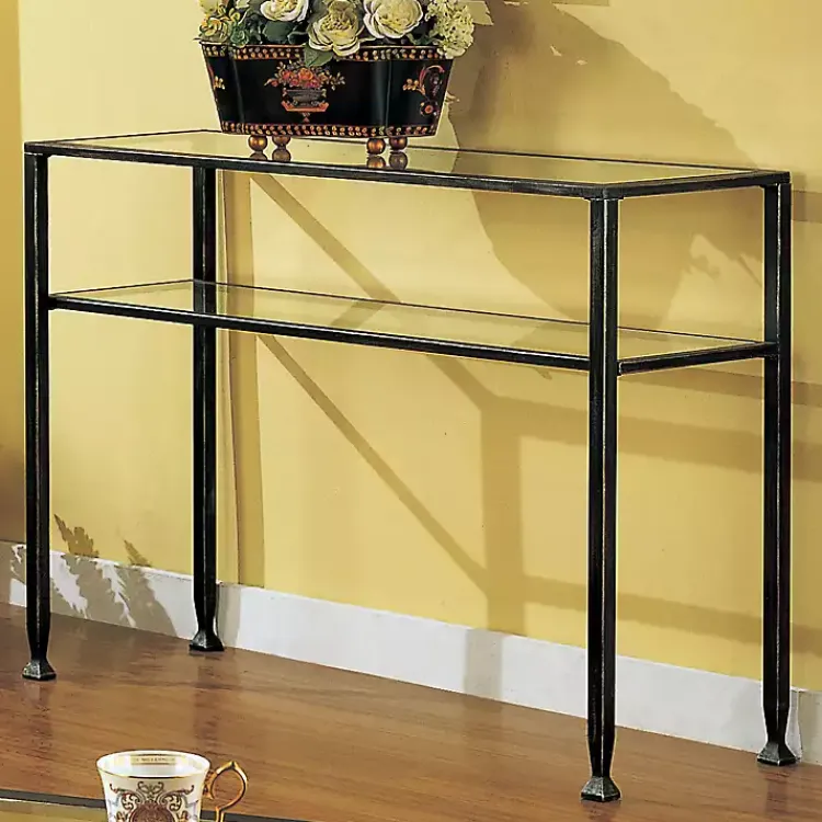 Kirklands Home Metal and Tempered Glass Console Table Black Discount