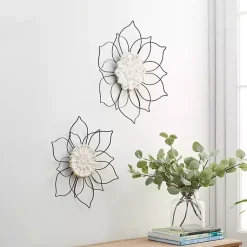 Kirklands Home Black Metal and Wood Floral Wall Plaques, Set of 2 Outlet