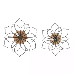 Kirklands Home Black Metal and Wood Floral Wall Plaques, Set of 2 Outlet