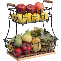 Kirklands Home Black Metal and Wood Stackable Kitchen Baskets Online