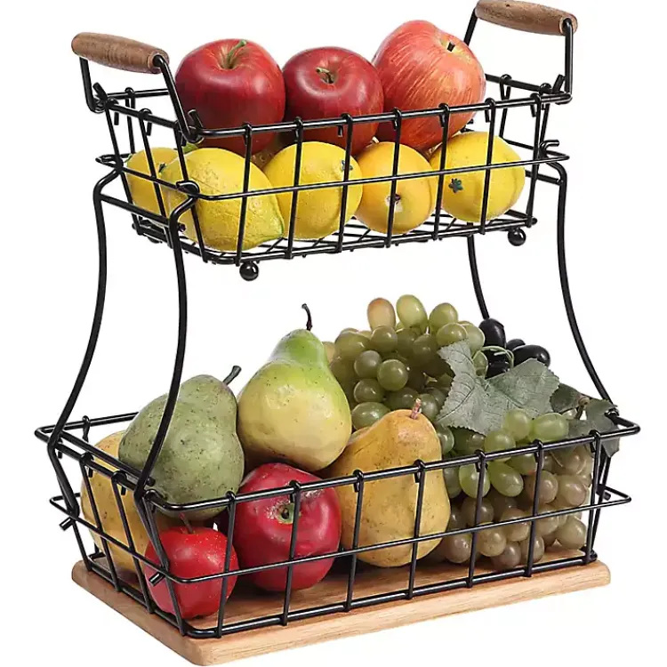 Kirklands Home Black Metal and Wood Stackable Kitchen Baskets Online