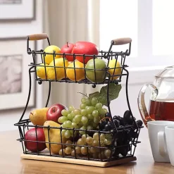 Kirklands Home Black Metal and Wood Stackable Kitchen Baskets Online