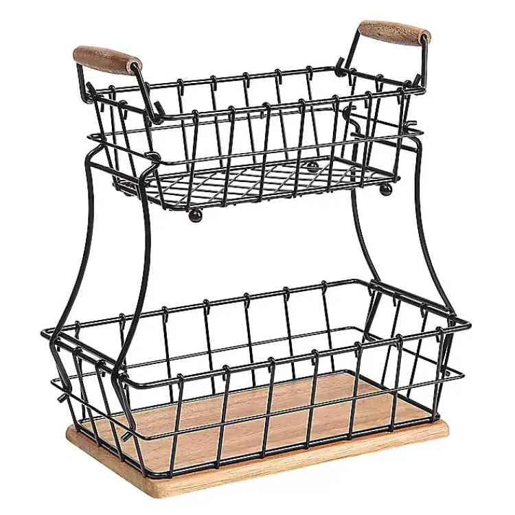 Kirklands Home Black Metal and Wood Stackable Kitchen Baskets Online