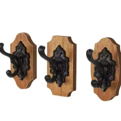 Kirklands Home Black Metal and Wood Wall Hooks, Set of 3 Discount