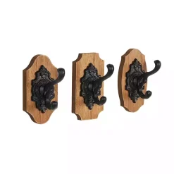 Kirklands Home Black Metal and Wood Wall Hooks, Set of 3 Discount