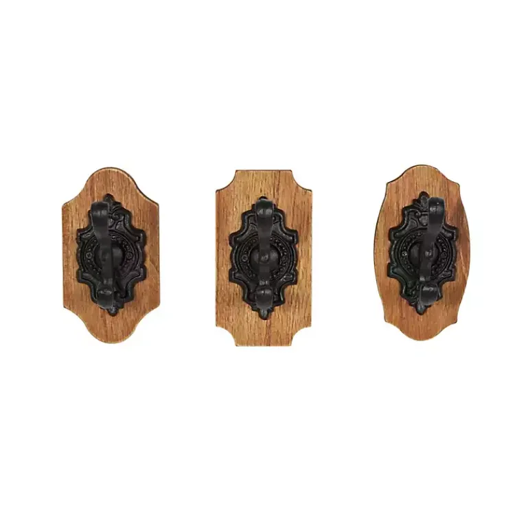 Kirklands Home Black Metal and Wood Wall Hooks, Set of 3 Discount
