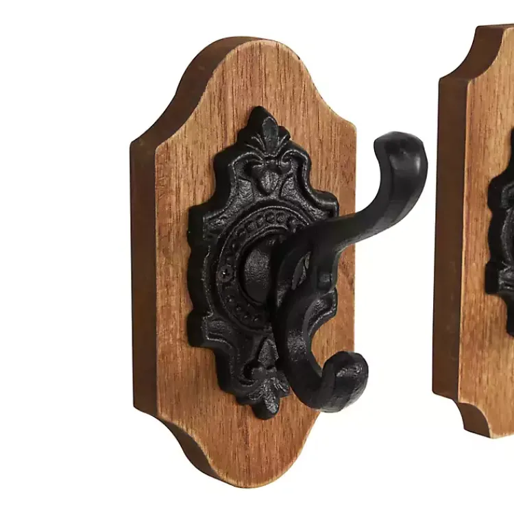 Kirklands Home Black Metal and Wood Wall Hooks, Set of 3 Discount