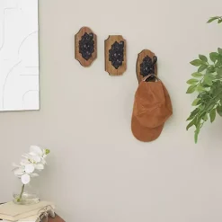 Kirklands Home Black Metal and Wood Wall Hooks, Set of 3 Discount