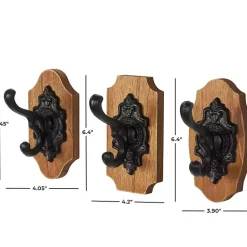 Kirklands Home Black Metal and Wood Wall Hooks, Set of 3 Discount