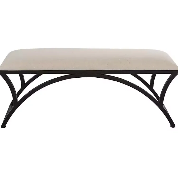 Kirklands Home Black Metal Arched Frame Upholstered Bench Ivory Online