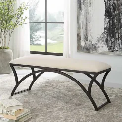 Kirklands Home Black Metal Arched Frame Upholstered Bench Ivory Online