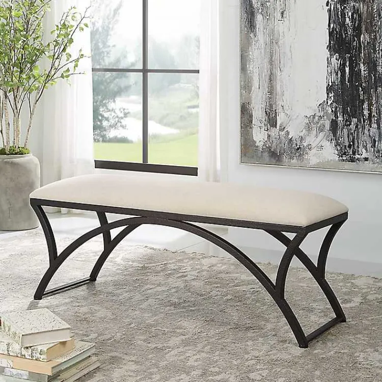Kirklands Home Black Metal Arched Frame Upholstered Bench Ivory Online