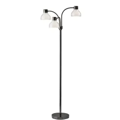 Kirklands Home Black Metal 3-Arm Frosted Shade Floor Lamp White New