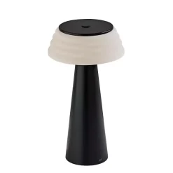 Kirklands Home Metal Cordless Lamp with White Ribbed Shade Black Clearance