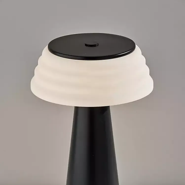 Kirklands Home Metal Cordless Lamp with White Ribbed Shade Black Clearance