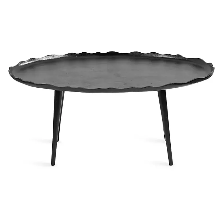 Kirklands Home Metal Deckled Edge Oval Coffee Table Black New