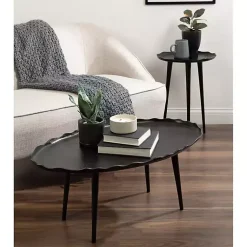 Kirklands Home Metal Deckled Edge Oval Coffee Table Black New