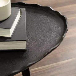 Kirklands Home Metal Deckled Edge Oval Coffee Table Black New