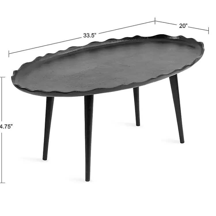 Kirklands Home Metal Deckled Edge Oval Coffee Table Black New