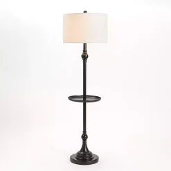 Kirklands Home Black Metal Floor Lamp with Round Tray White New