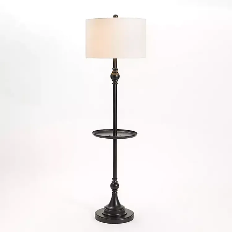 Kirklands Home Black Metal Floor Lamp with Round Tray White New