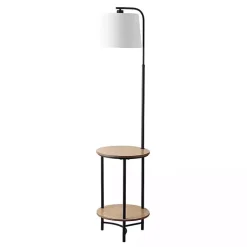 Kirklands Home Black Metal Floor Lamp with Wood Shelves White