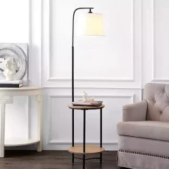 Kirklands Home Black Metal Floor Lamp with Wood Shelves White