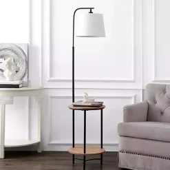 Kirklands Home Black Metal Floor Lamp with Wood Shelves White