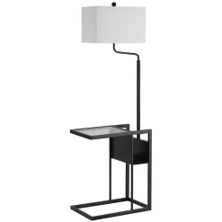 Kirklands Home Black Metal Floor Lamp with Glass Tabletop White Discount