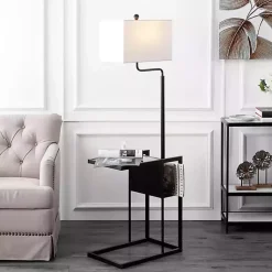 Kirklands Home Black Metal Floor Lamp with Glass Tabletop White Discount