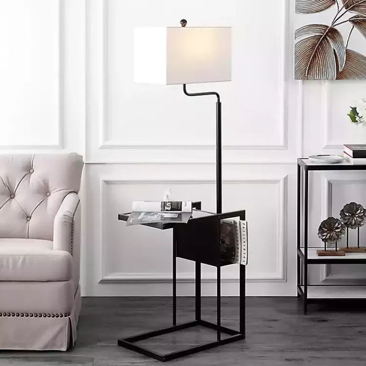 Kirklands Home Black Metal Floor Lamp with Glass Tabletop White Discount