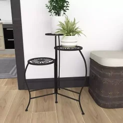 Kirklands Home Metal Floral 3-Tier Plant Stand Black Hot