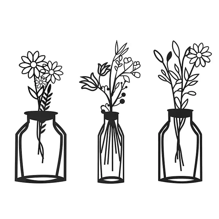 Kirklands Home Metal Floral Vase Wall Plaques, Set of 3 Black Sale