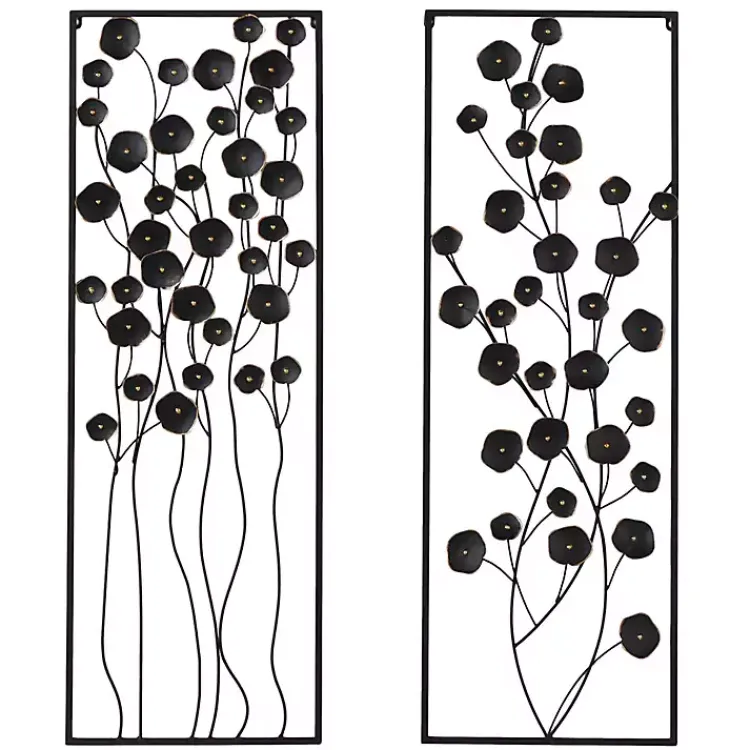 Kirklands Home Metal Floral Wall Plaques, Set of 2 Black Hot