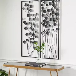 Kirklands Home Metal Floral Wall Plaques, Set of 2 Black Hot
