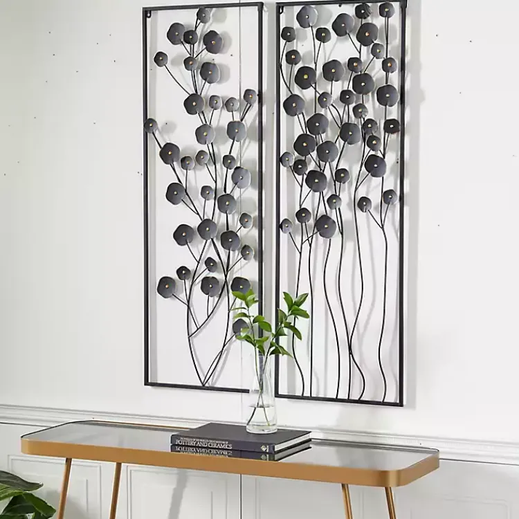 Kirklands Home Metal Floral Wall Plaques, Set of 2 Black Hot